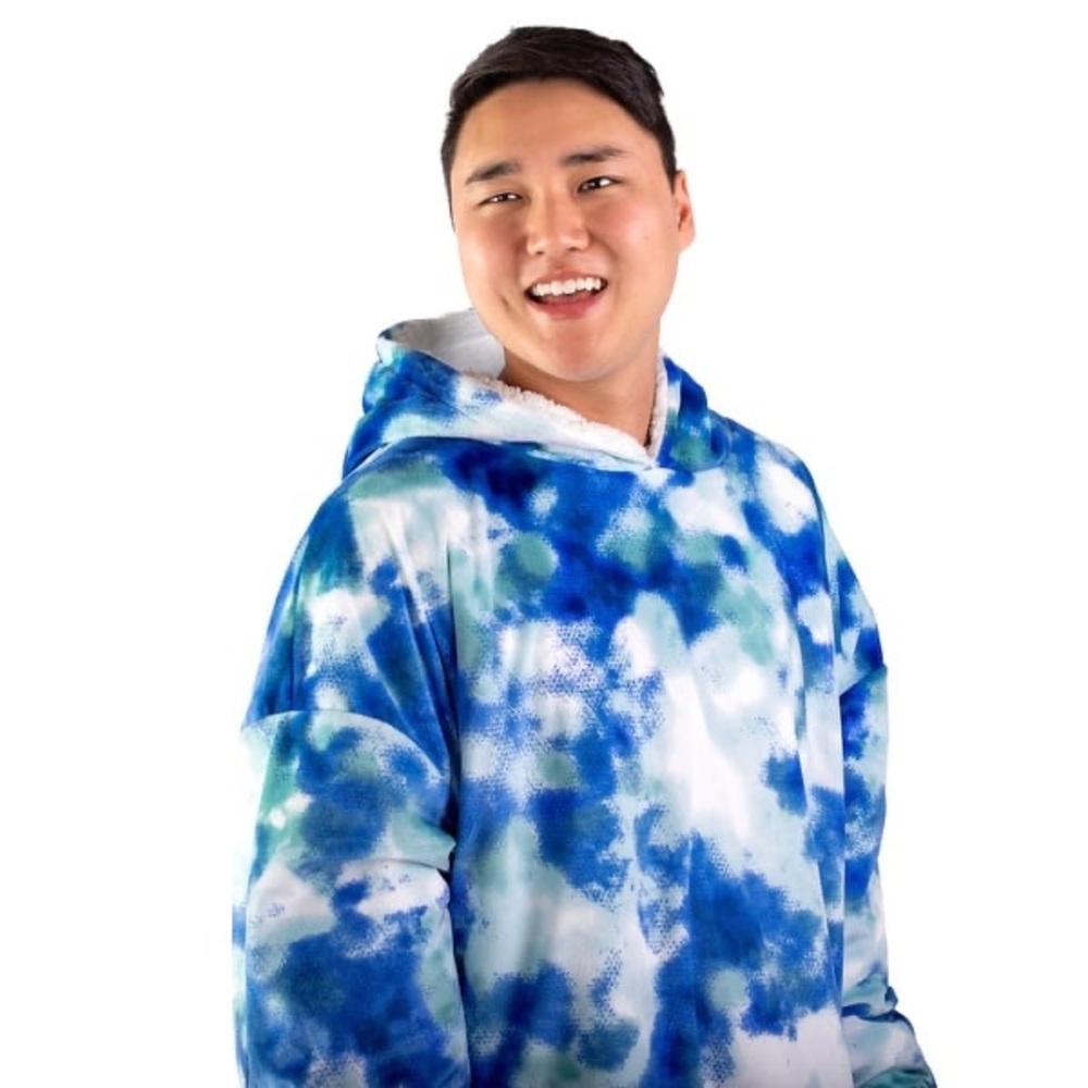 Oversized wearable Sherpa blanket- Blue and Green Tie-Dye Hoodie
